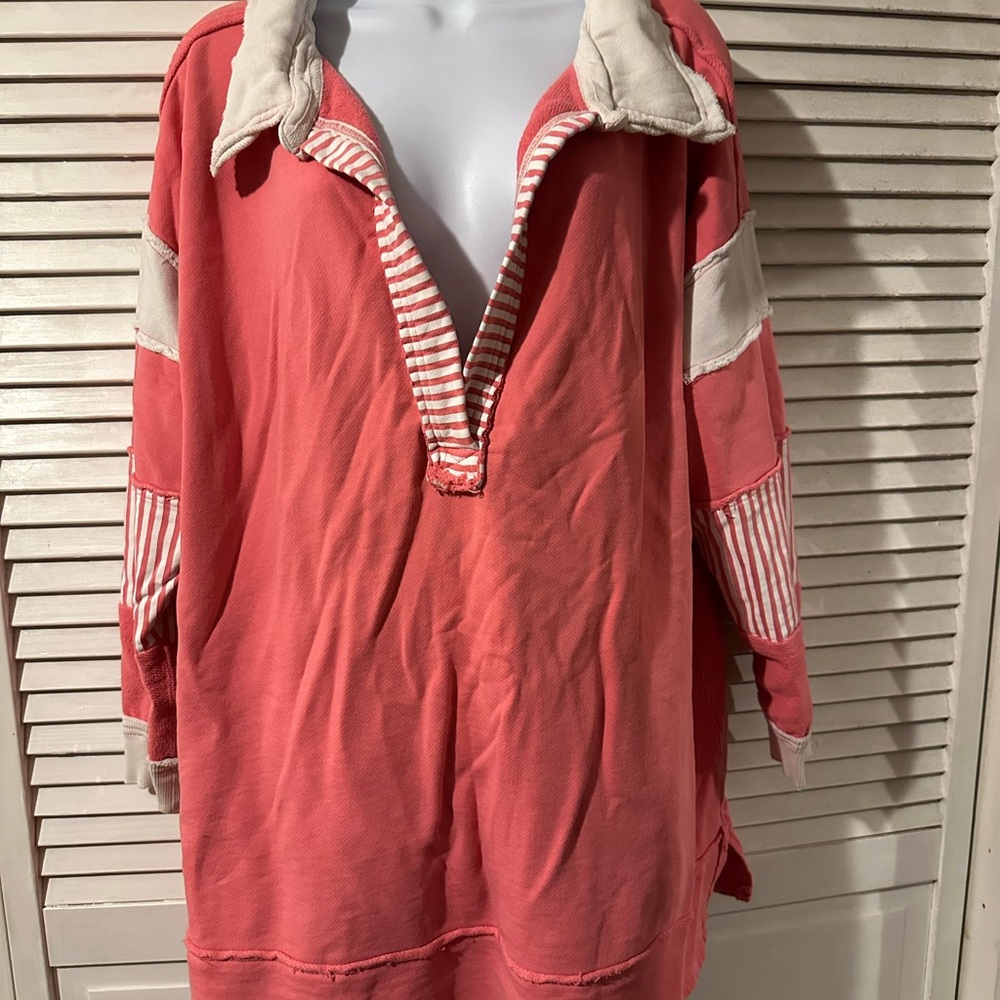 We The Free Coral and Cream Pullover
